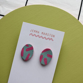 Mini Oval Leather Painted Stud Earrings, 4 of 6