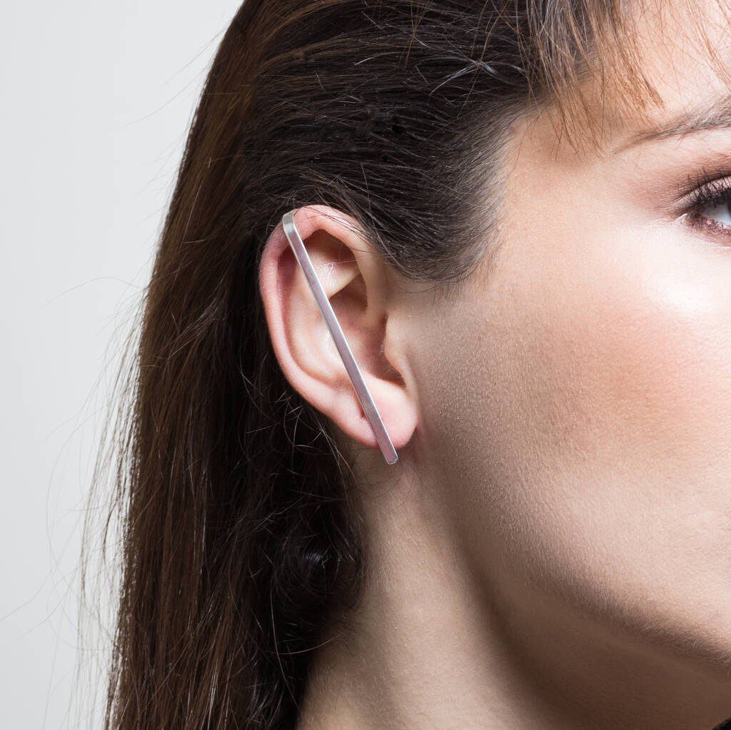 Silver Bar Ear Cuff Stud Earring By Otis Jaxon