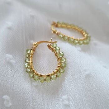 Peridot And Gold Wire Wrapped Hoop Earrings, 4 of 6
