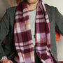 Men's Burgundy Tartan Stripes Cashmere Wool Blend Scarf, thumbnail 2 of 12