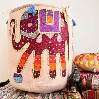 Handmade Bohemian Dusky Pink Elephant Pouffe, 7 of 8