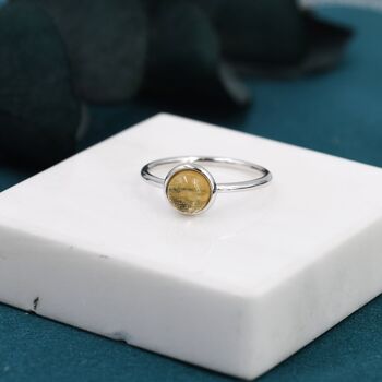 Sterling Silver Genuine Yellow Citrine Round Dot Ring, 3 of 11