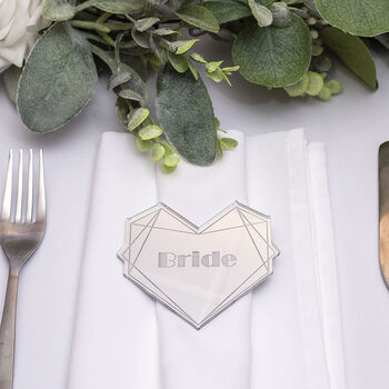 Geo Heart Mirror Acrylic Wedding Place Setting Favours, 5 of 5