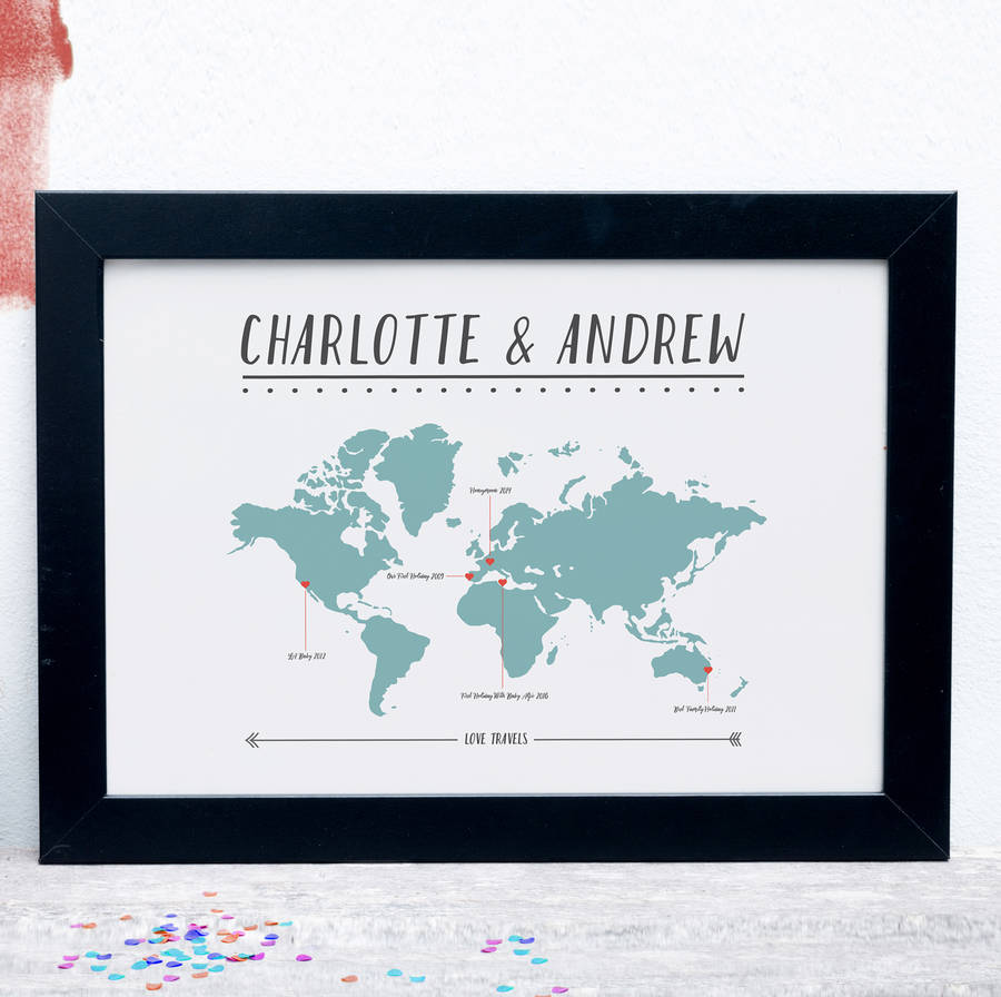 Personalised Couples Travel Map Print, 1 of 4