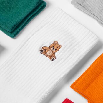 Embroidered Teddy Bear Unisex Socks, 3 of 6