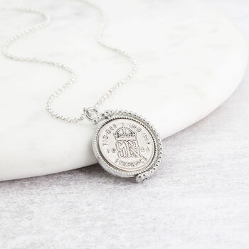 80th Birthday 1944 Lucky Sixpence Spinner Necklace, 3 of 10