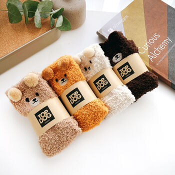 Fluffy Fleece Bear Socks: Cosy Winter Pyjama Sleep Socks, 2 of 6