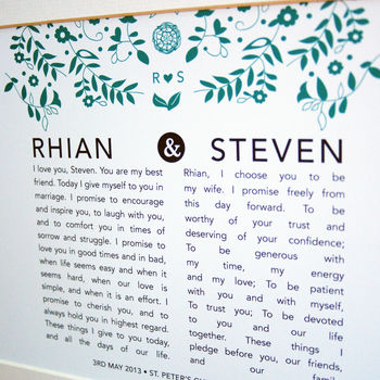 Personalised Bride And Groom Wedding Vow Print By Ant 