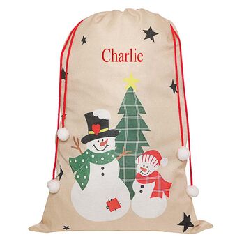 Personalised Children's Snowmen Christmas Gift Sack, 2 of 5