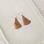 Sterling Silver And Copper Triangle Textured Earrings, thumbnail 3 of 4