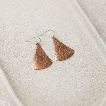 Sterling Silver And Copper Triangle Textured Earrings, 3 of 4