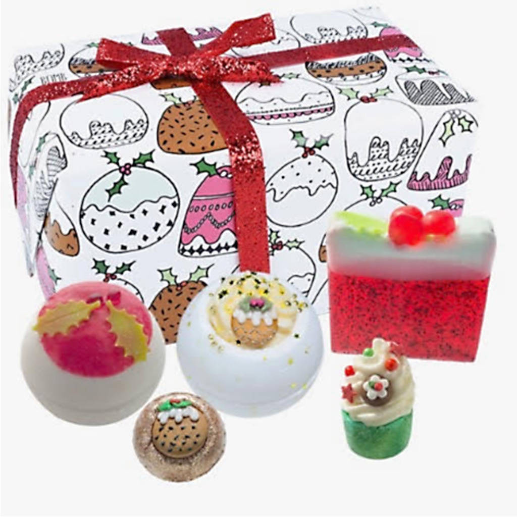 christmas bath bombs and luxury soap gift set by pink
