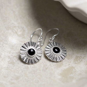 Sterling Silver Gemstone Sun Disc Dangly Earrings, 8 of 10