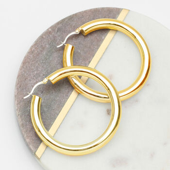 Silver Or Gold Plated Chunky Tube Hoop Earrings, 2 of 5