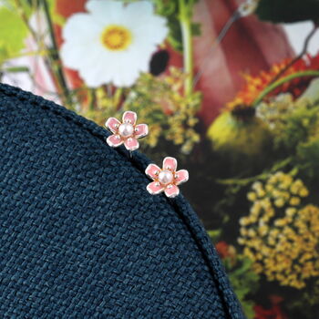 'Best Bud' Sterling Silver Enamel Flower Earrings, 5 of 5