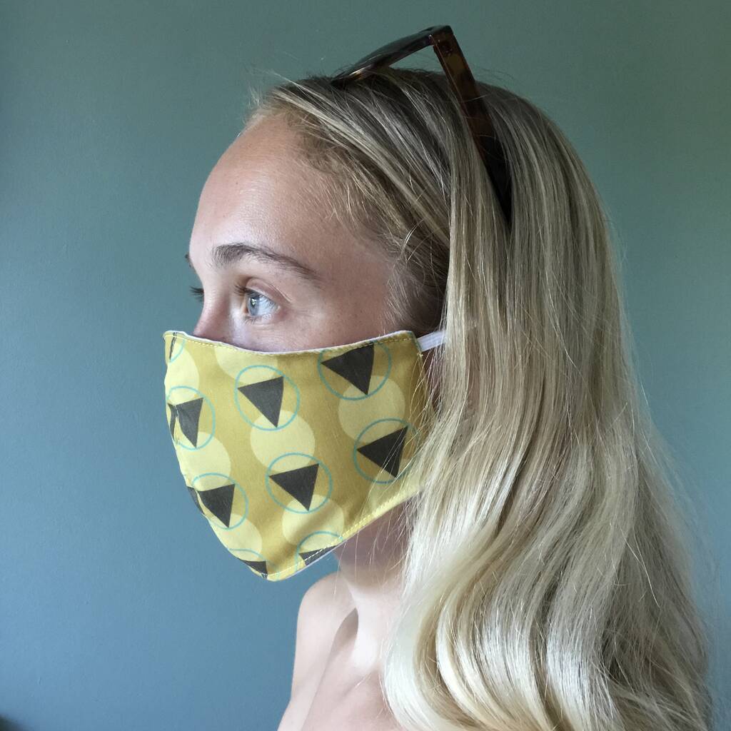 Mustard And Khaki Geometric Pattern Face Mask By Claryce Design