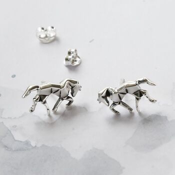 Sterling Silver Polished Origami Horse Studs, 6 of 7