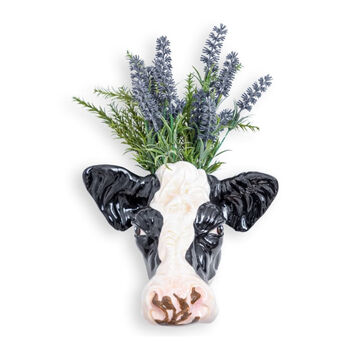 Hand Painted Ceramic Friesian Cow Head Wall Sconce Vase, 4 of 4