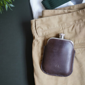 Steel Hip Flask With Personalised Leather Sleeve, 6 of 12