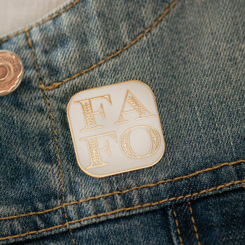 Fafo Square Enamel Pin Black Or White, 9 of 12