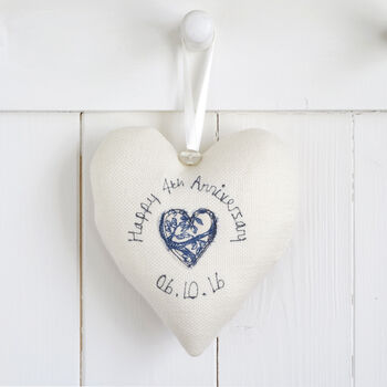 Personalised Linen 4th Wedding Anniversary Heart Gift, 10 of 10