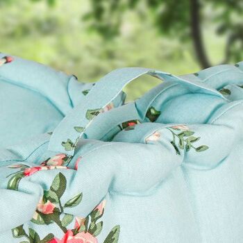 Set Of Two Duck Egg Blue Floral Seat Pads, 3 of 5