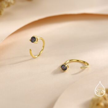 Sterling Silver Mystic Topaz Crystal Huggie Hoop Threader Earrings, 6 of 12