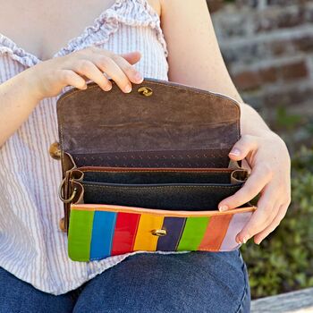 Rainbow Stripe Multicoloured Recycled Leather Bag, 4 of 4