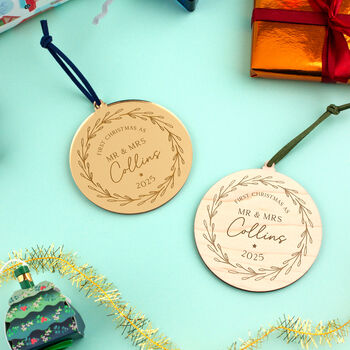 Personalised Mr And Mrs First Christmas Bauble, 6 of 7
