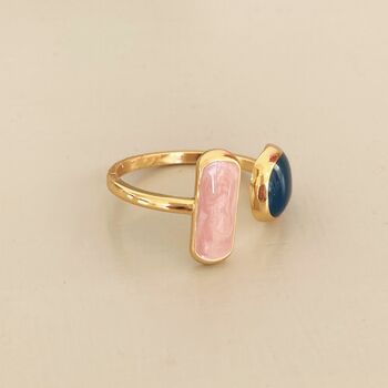 Gold Plated Asymmetric Ring With Blue And Pink Inset, 3 of 3
