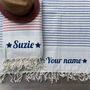 Personalised Beach Towel, Leather Carrier Strap, thumbnail 2 of 7