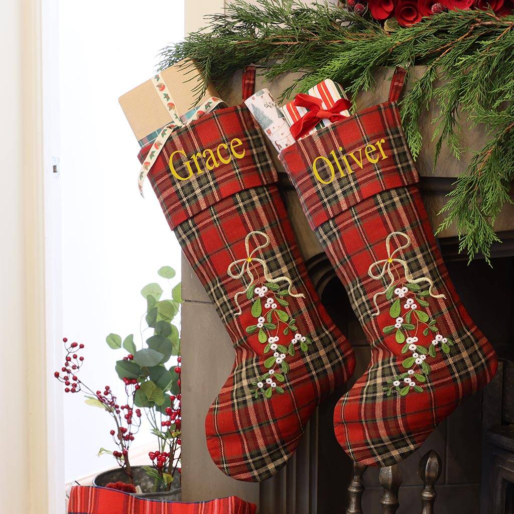Personalised Tartan Mistletoe Christmas Stocking By Dibor ...