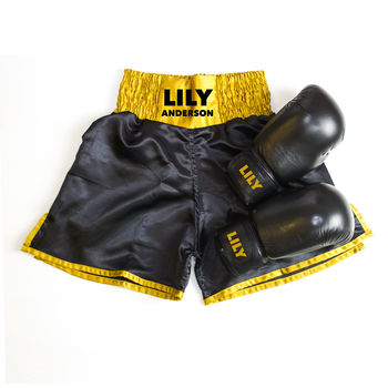 Personalised Leather Boxing Gloves And Shorts Combo Set, 4 of 6