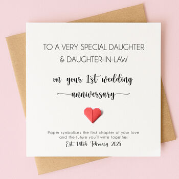 Personalised 1st Anniversary Card For Daughter And Son In Law/Son And Daughter In Law, 5 of 8