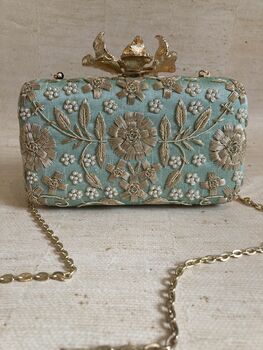 Mint Green Handcrafted Flower Clasp Clutch Bag, 5 of 9