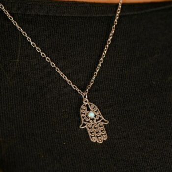 Hamsa Hand Gold Plated And Silver Plated Necklace, 3 of 3