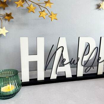 Happy New Year Wood And Mirrored Acrylic Table Sign, 5 of 8