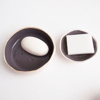 Handmade Grey Gloss Ceramic Soap Dish, 3 of 11