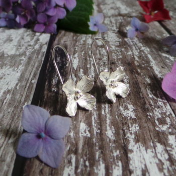Silver Hydrangea Floral Drop Earrings, 2 of 7