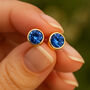 Gold Plated Sterling Silver Sapphire Stud Earrings, thumbnail 2 of 6
