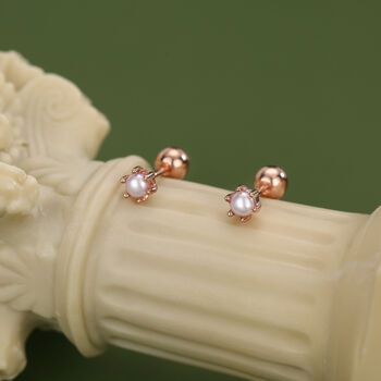 Sterling Silver Tiny Pearl 18 G Screw Back Earrings With Ball Backs, 4 of 11