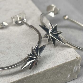 Sterling Silver North Star Hoops, 8 of 12