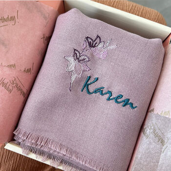 Personalised Embroidered Birth Flower Spring Scarf, 3 of 12