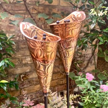Pair Copper Etched Lily Sculptures Ltzaf131, 7 of 12