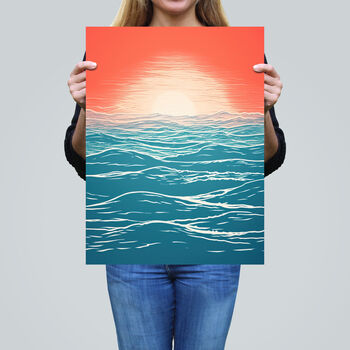 Horizon Hour Abstract Sunset Orange Teal Wall Art Print, 2 of 6