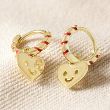 Red And Gold Heart Face Huggie Hoop Earrings, 2 of 5