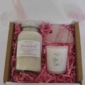 Luxury Rose Quartz Crystal Candle And Bath Salts Gift, 3 of 5