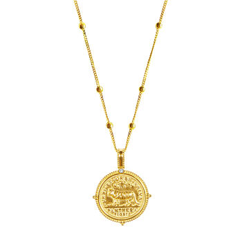 Tigris Gold Plated Engraved Pendant Necklace With Cz, 3 of 5