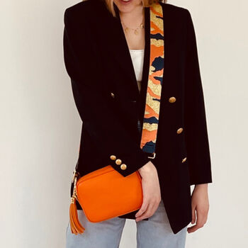 Orange Leather Cross Body Bag And Orange Camo Strap, 8 of 10