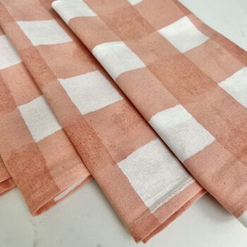Peach Pink Gingham Napkin Set Of Four, 3 of 4
